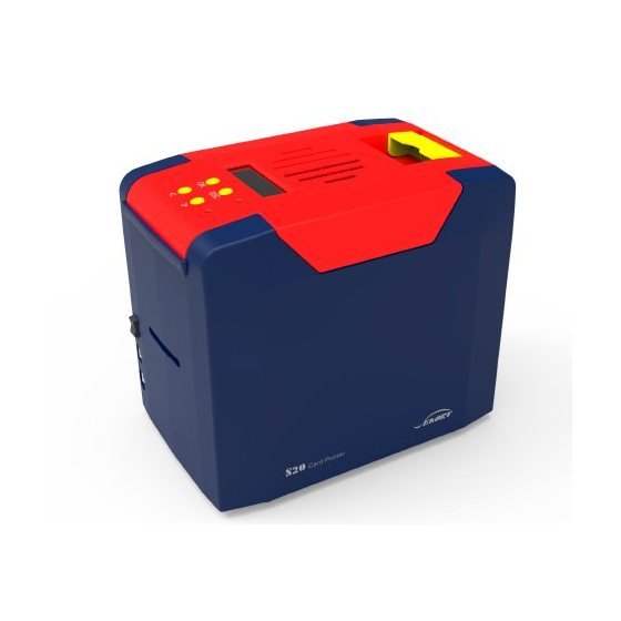 Impresora de tarjetas OKCARD Eliko en azul y rojo