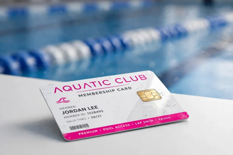 Carnet de socio PVC personalizado con chip RFID para acceso a piscina y club deportivo